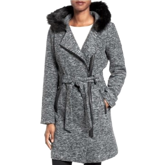 Steve Madden Jackets & Blazers - Steve Madden Wool Blend Coat with Hood with Removable Faux Fur Trim